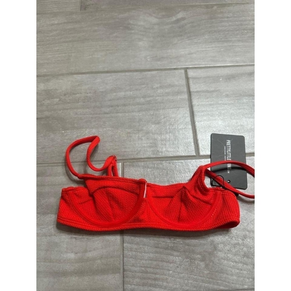PRETTYLITTLETHING Red Textured Underwire Bikini Top Swimwear
